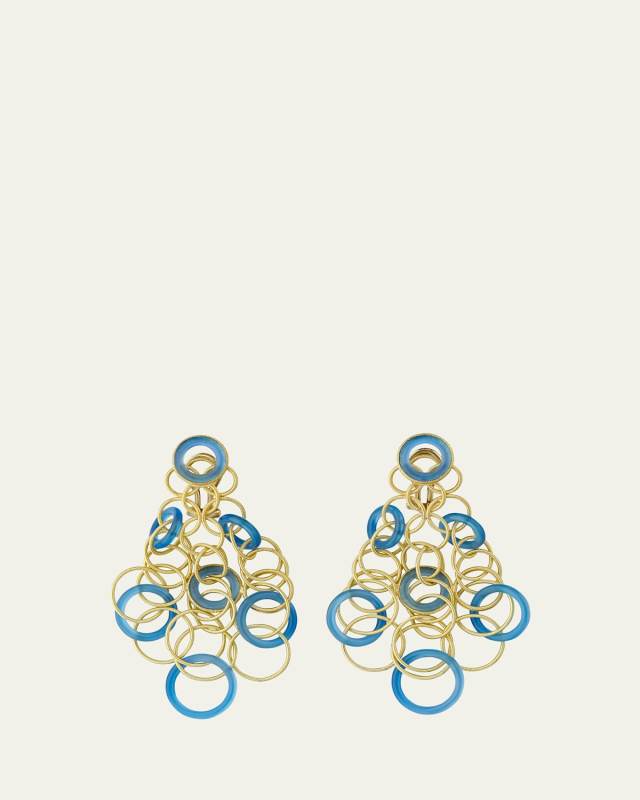 Hawaii 18K Gold and Calcedony Pendant Earrings, 7 cm
